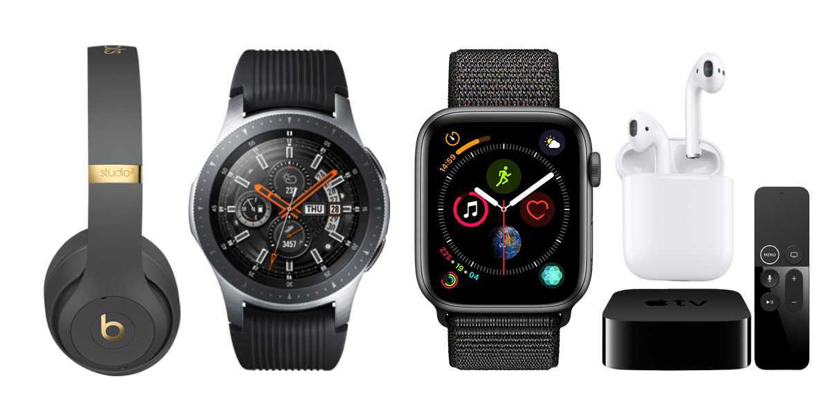 Beats Studio3, Samsung Galaxy Watch, Apple Watch series 4, Apple AirPods og Apple TV.