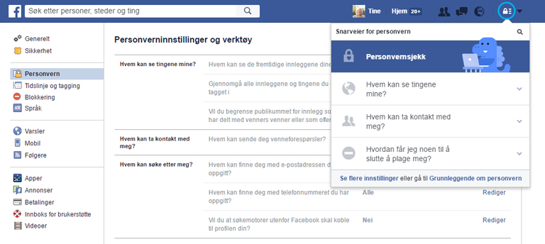 Facebook personvern