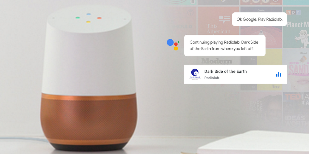 Podcasts-appen fungerer på tvers av enhetene dine, også med Google Home. Foto: Google