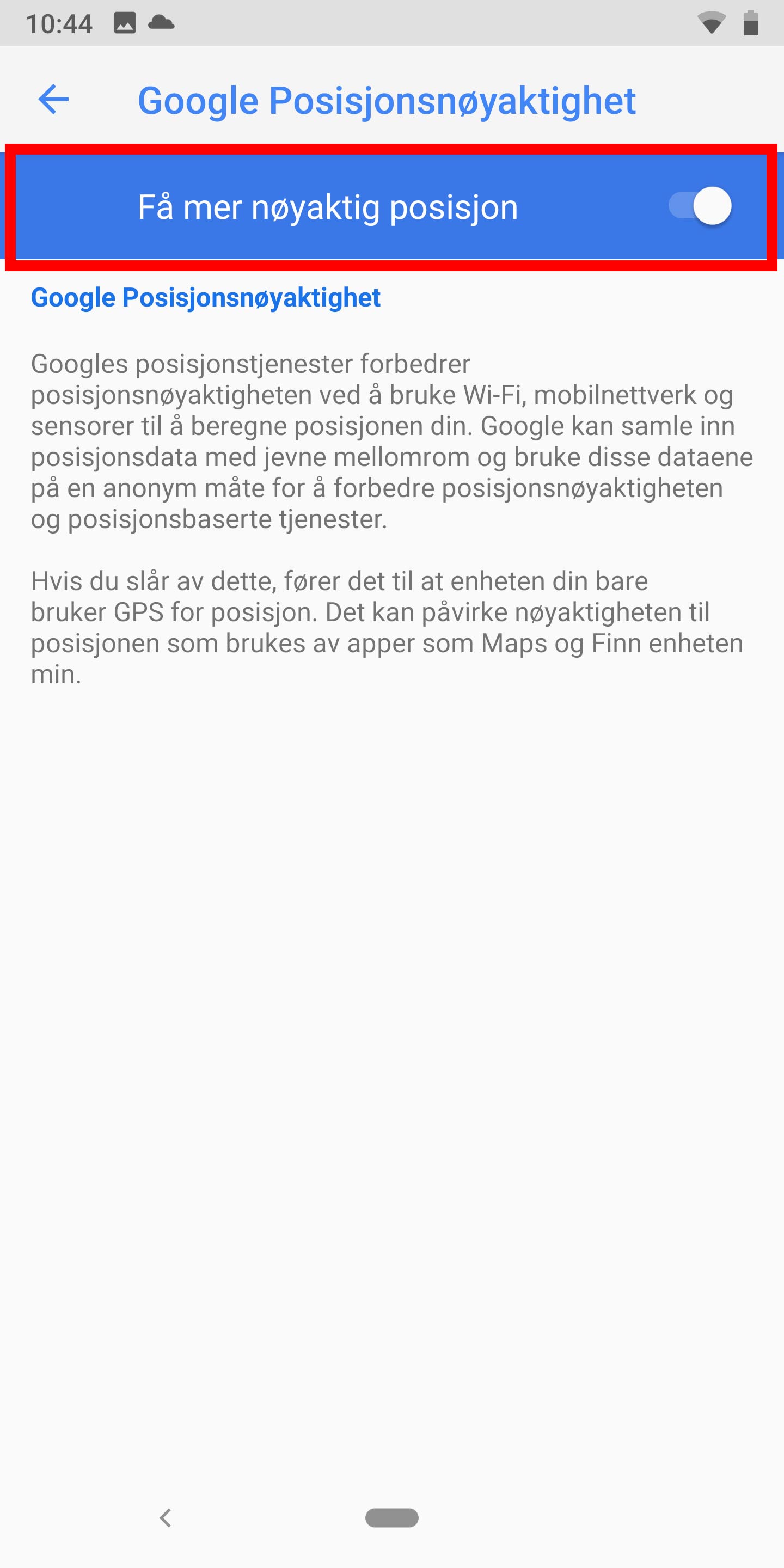 Posisjonsdata på Android 9