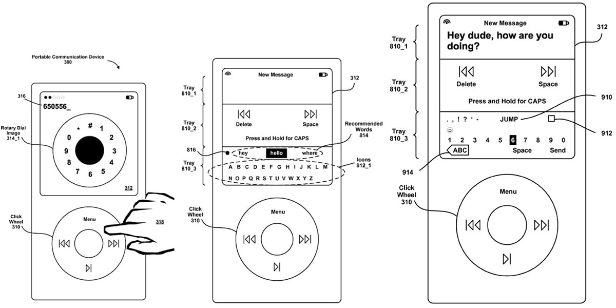 Konsepttegninger for den første iPhone-en. Bilde: Apple / United States Patent and Trademark Office, via Cult of Mac