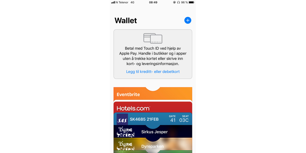 Apple Pay-oppsettet finner du i Wallet-appen.