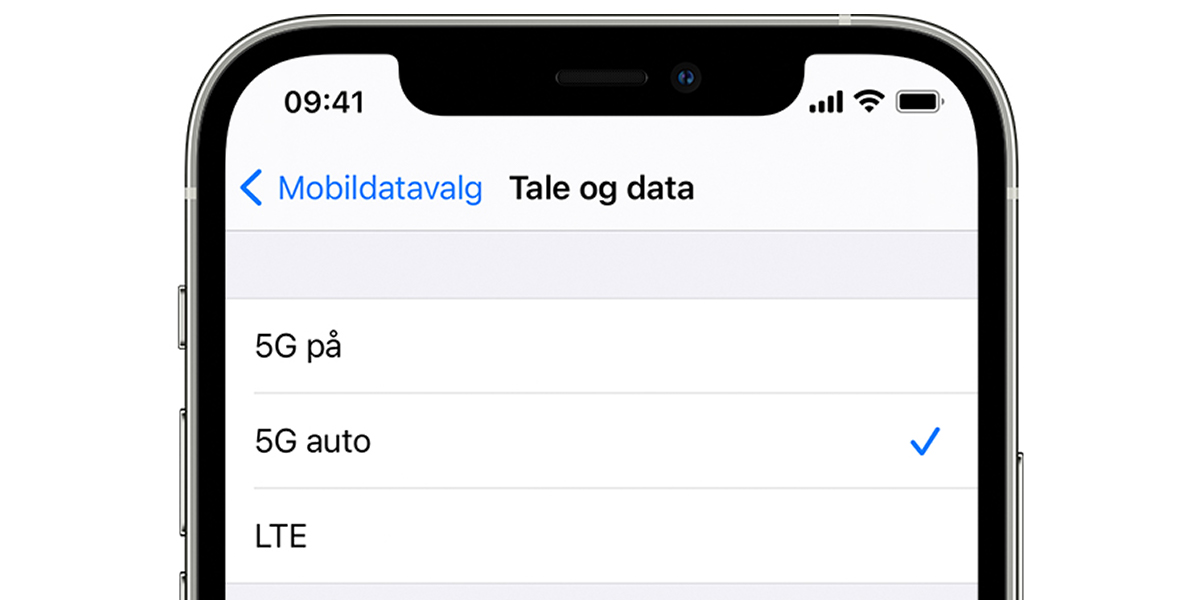 5G-innstillinger for tale og data på iPhone iOS.