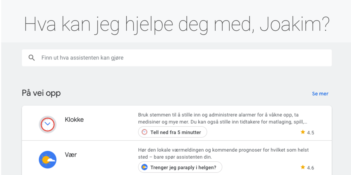 Google har satt opp en oversikt over ulike måter å bruke taleassistenten på norsk.