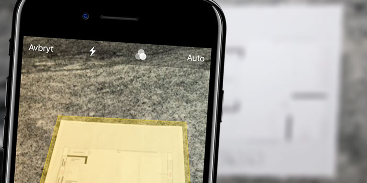 iPhone som viser at man kan scanne dokument med Notater-appen