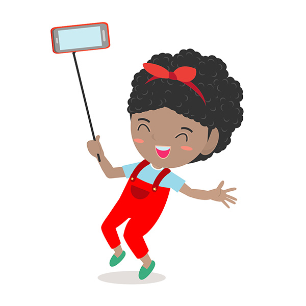 jente illustrasjon skolestart selfiestang mobil
