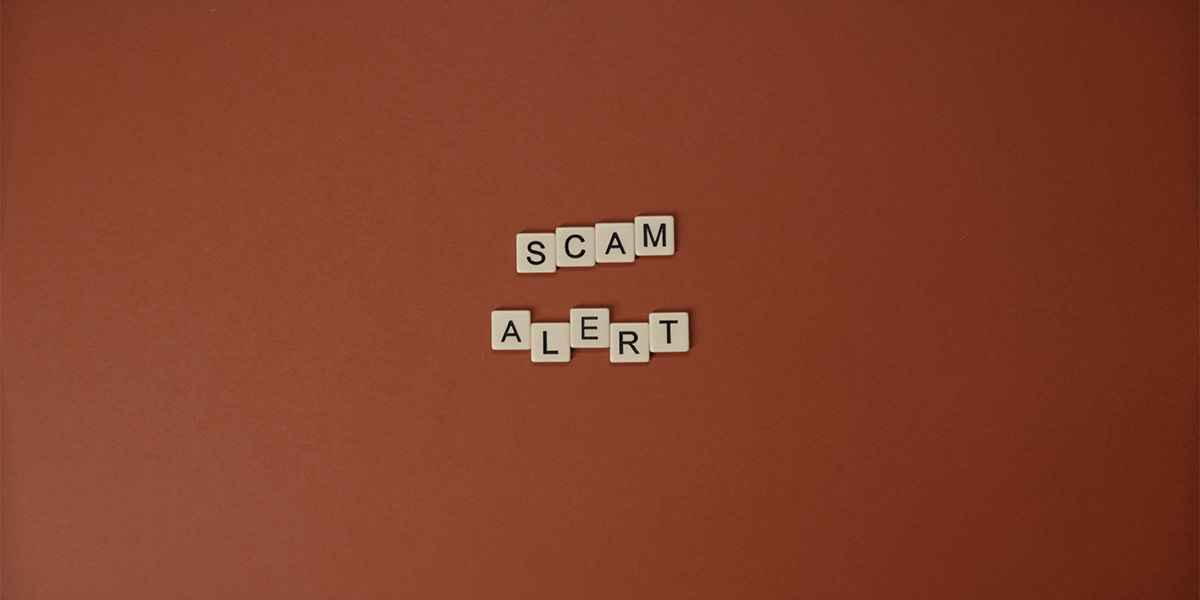 Foto hvor det står scam alert – for å eksemplifisere falske nettsider