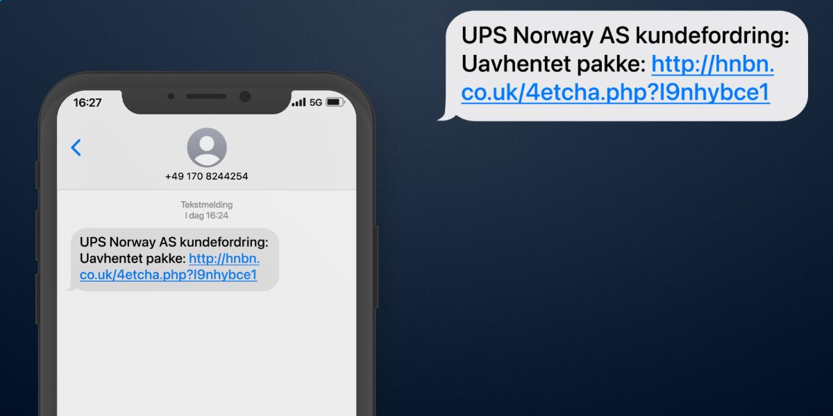 Bilde som viser eksempel på pakkesvindel fra UPS Norway