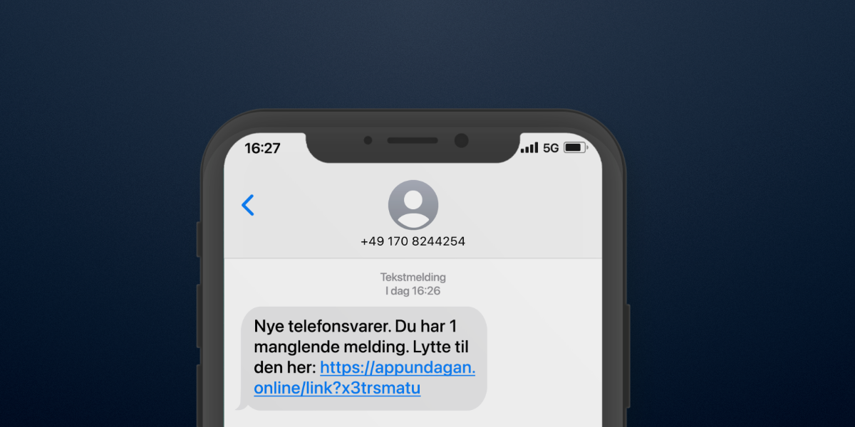 Bilde som viser et eksempel på dårlig språk i svindel-sms-er.