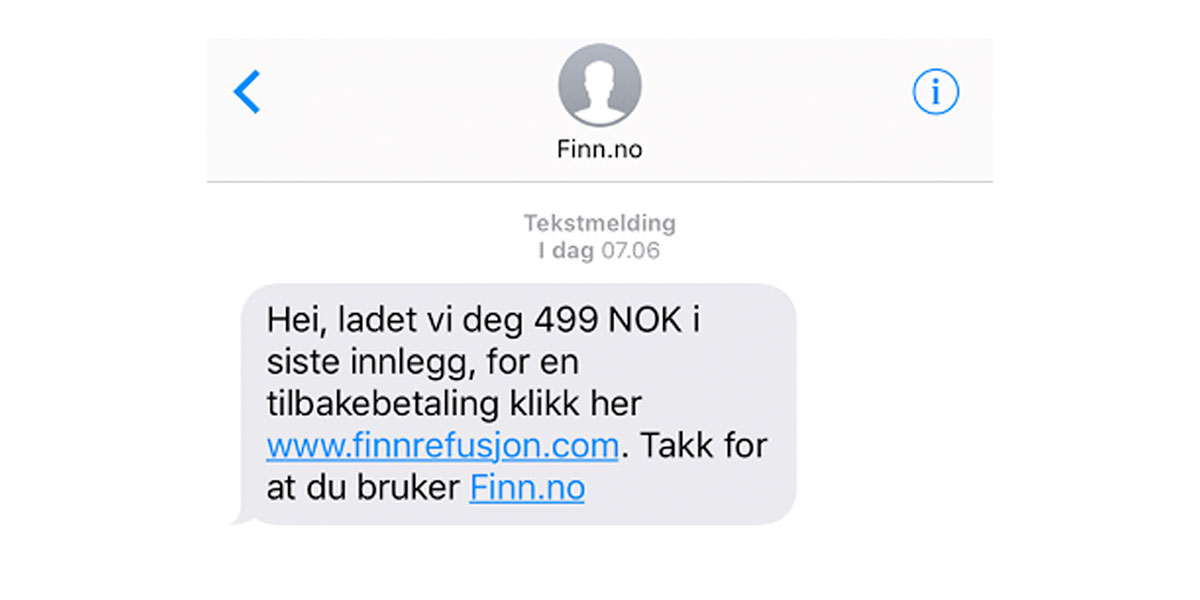 Bilde som viser eksempel på svindel-sms fra FINN.no.
