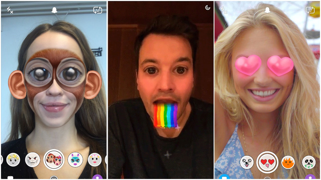 Noen av filtrene i Snapchat