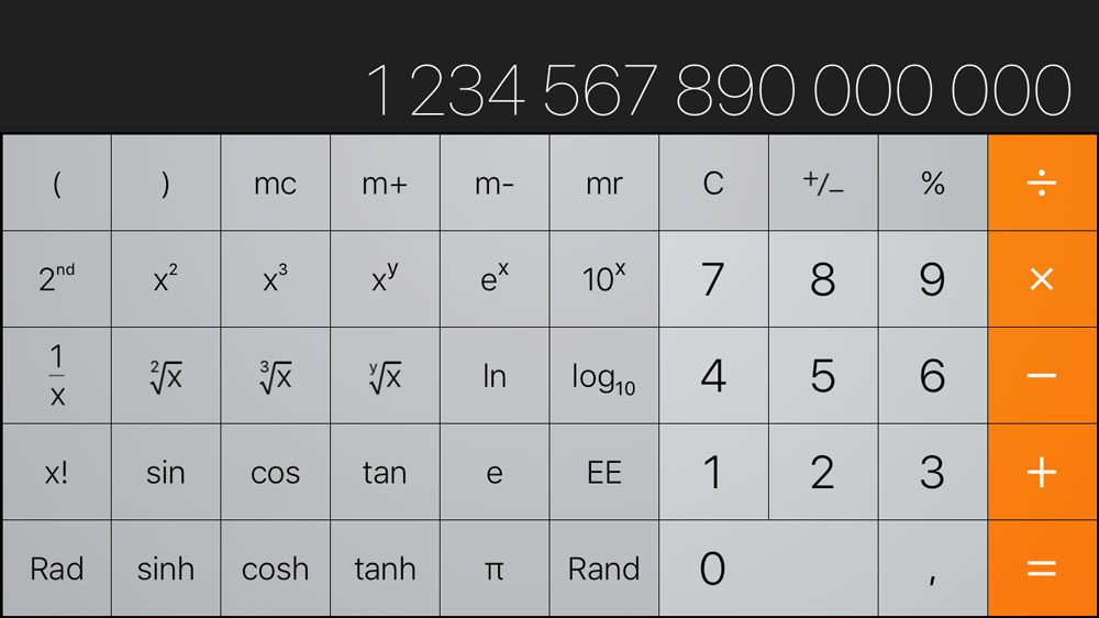 Legg iPhone på siden for å hente frem en avansert kalkulator.