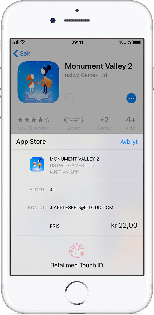 Du kan kjøpe apper med Touch ID