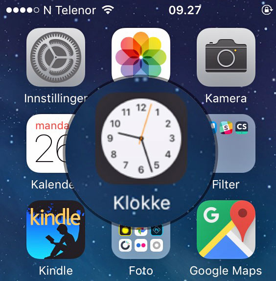 Klokke-appen på iPhone