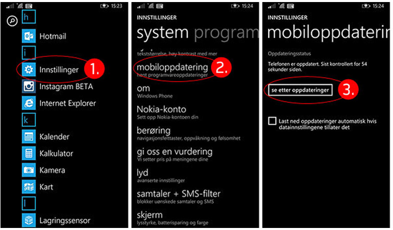 Windows Phone oppdatering