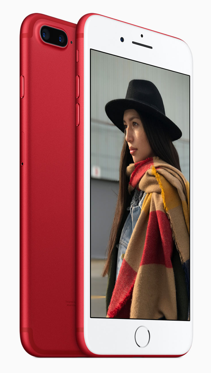 Forside og bakside på iPhone 7 Pus (PRODUCT)RED Special Edition