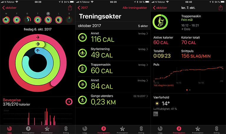 Skjermbilde av Helse-appen du kan bruke med Apple Watch